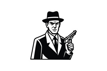 Gangster in Fedora Holding Gun Silhouette Illustration