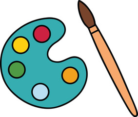 paintbrush and watercolor palette vector illustration on transparent background