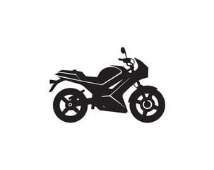Obraz premium Black silhouette of a sport motorbike on a white background, minimalist icon