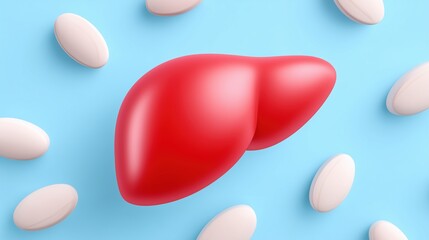 Red Liver Surrounded by White Pills