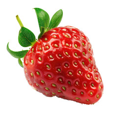 Close-up of a single, vibrant red strawberry with green leaves (82)