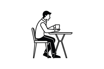 Man Sitting at a Table Drinking Coffee Silhouette