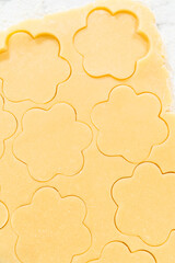 Flower-Shaped Cookies Cut from Dough
