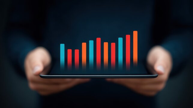 A person is holding a tablet with a graph on it