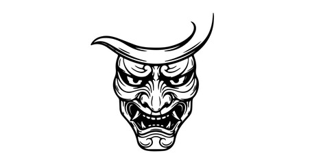 Downloadable oni mask japanese demon vector art illustration for tattoo design and graphic projects use