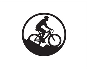 Obraz premium Cyclist Silhouette on Mountain Bike in Circle, Black Icon Illustration