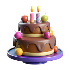 Two-tier chocolate cake with candles and fruit toppings