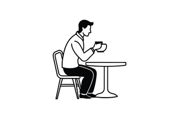 Man Sitting at a Small Table Drinking Coffee Silhouette