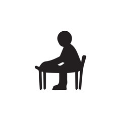 Person silhouette sitting at desk on chair icon on white background