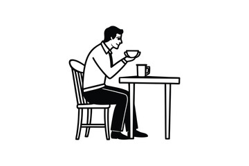 Man Sitting at Table Enjoying Coffee Silhouette