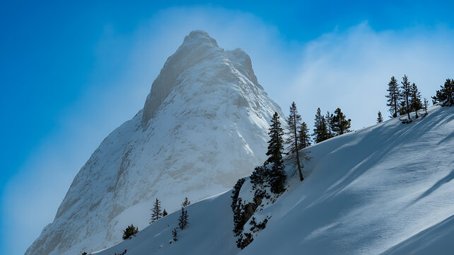 Snowy Mountain Peak Under a Clear Sky