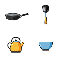 Simple kitchen utensils vector illustration set for cooking and food preparation