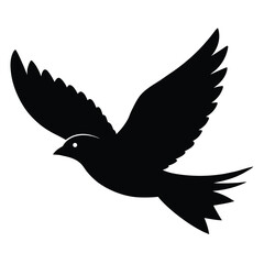 Black bird in flight with wings spread wide flying silhouette