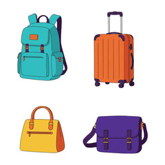 Colorful Travel Bags and Luggage Illustration for Vacation and Trip Planning