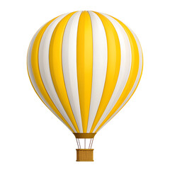 Fototapeta premium Bright yellow and white striped hot air balloon floating in the sky isolated on transparent background