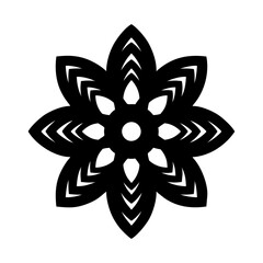 Six-Petal Black and White Geometric Flower &ndash; Symmetrical Vector Design with Intricate Triangular Cutouts