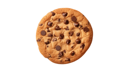 Delicious freshly baked chocolate chip cookie, perfect for snack time or dessert promotions, isolated treat