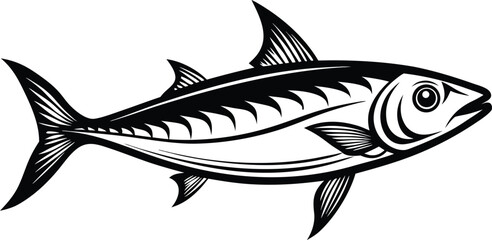 Sardine fish silhouette, seafood line art, minimal marine vector, ocean animal drawing, aquatic illustration design
