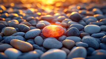 Stones illuminated by sunset light