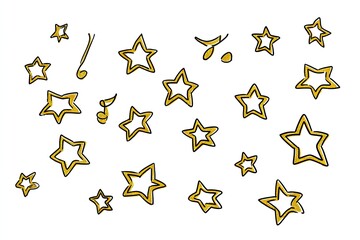 Scattered gold stars and musical notes on white