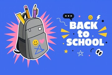 Modern school backpack illustration with back to school message