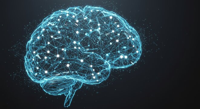 Abstract glowing brain model symbolizing artificial intelligence and interconnected neural networks