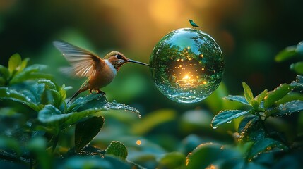 Hummingbird and orb in nature