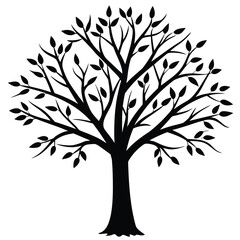 Obraz premium Black tree silhouette with detailed branches and leaves vector
