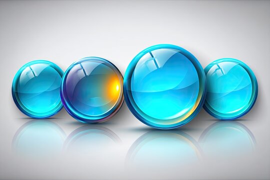 Four glossy, light-blue spheres in a row against a light-gray background