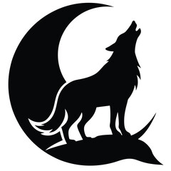 Black wolf howling at crescent moon silhouette vector