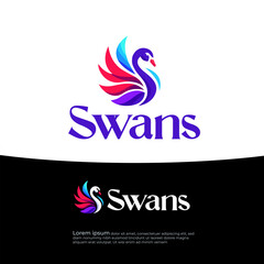 Gradient colorful Swans logo design vector eps