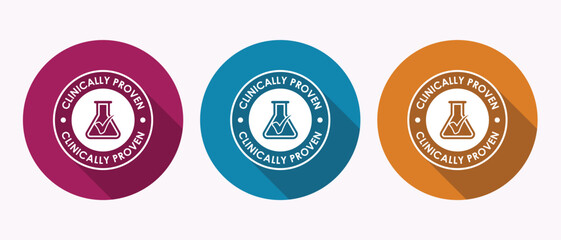 Clinically Proven Badges in Various Colors Representing Scientific Validation and Research Backing for Health Beauty or Pharmaceutical Products