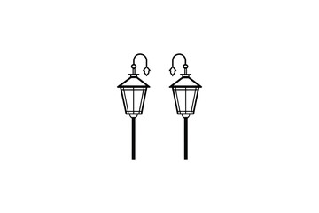 Two Vintage Style Street Lamps in Black and White Silhouette Illustration