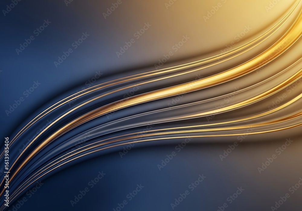 Poster elegant flowing golden lines create a captivating abstract design on dark blue background