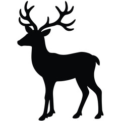 Majestic reindeer silhouette with elaborate antlers black white