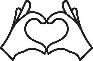 Black outline of two hands forming a heart shape on white background