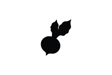 Simple Black and White Radish Vegetable Icon with Leaves in Silhouette Style silhouette