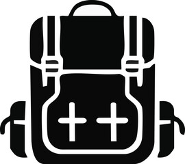 Black silhouette of a hiking backpack with straps and pockets