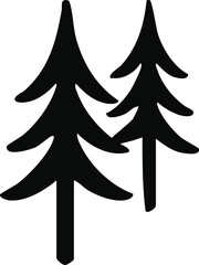 Two stylized black pine trees on a white background