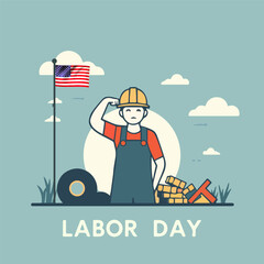 Labor day usa worker flag, vector art illustration.