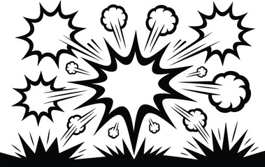 Comic Explosion Line Art Set, Cartoon Blast Pop Boom Vector Elements.