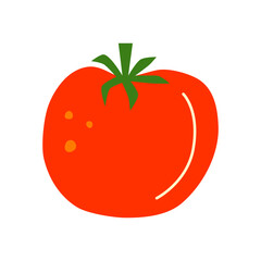Cute hand drawn flat tomato icon isolated on white background. Healthy vegetarian food. Summer and autumn harvest.