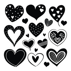 Set of Hearts. Collection of different black heart illustration