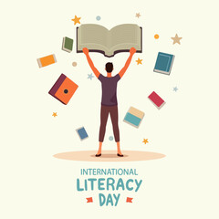 Literacy international day books person, vector art illustration.