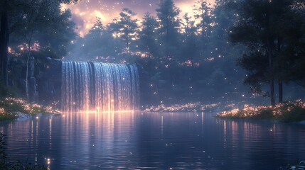 Tranquil forest waterfall scene