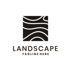 Minimalist natural landscape logo with abstract curved lines