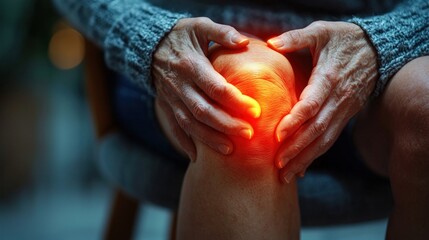 Senior Woman Experiencing Knee Pain:  A Close-up Image Depicting Joint Discomfort and the Need for Arthritis Care.