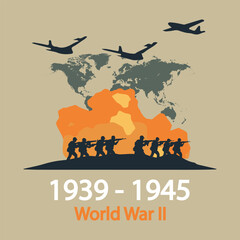Second World War Beginning military actions, vector art illustration.