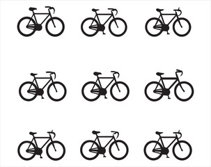 Nine bicycle icons displayed in a grid pattern on a white background