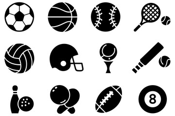 Silhouette icons of popular sports gear and balls for diverse athletic activities vector